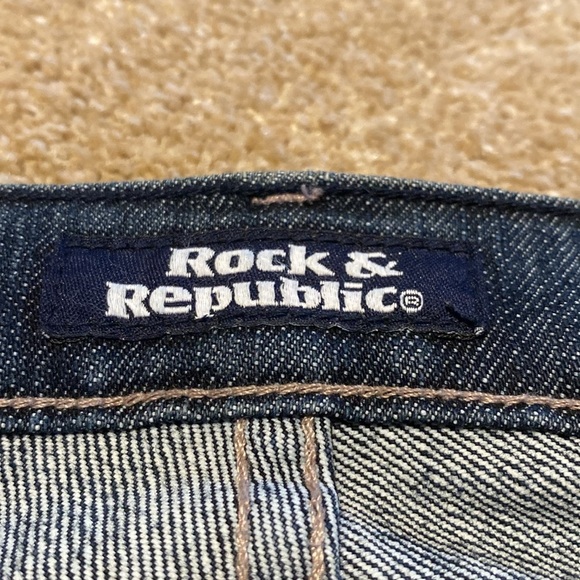 Rock & Republic ROTH Fleur De Lis Bootcut Jeans Blue Pink Sz 30 TALL 32.5" - Picture 7 of 13